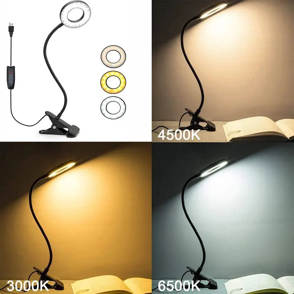 48 LEDs Desk Lamp Clip USB Book Light Bedside 360° Flexible Eye Protection Gooseneck Reading Light Brightness Adjustable 3 Leve solampe.com