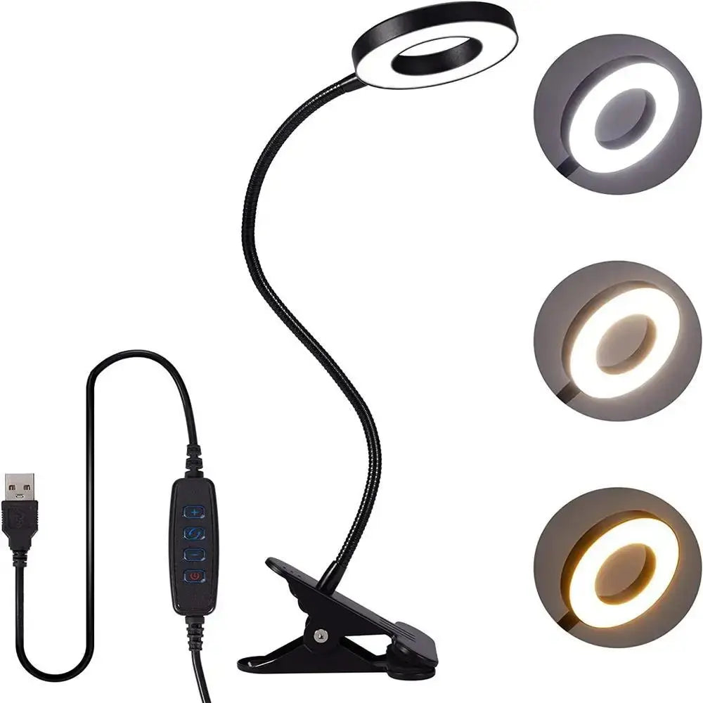 48 LEDs Desk Lamp Clip USB Book Light Bedside 360° Flexible Eye Protection Gooseneck Reading Light Brightness Adjustable 3 Leve solampe.com