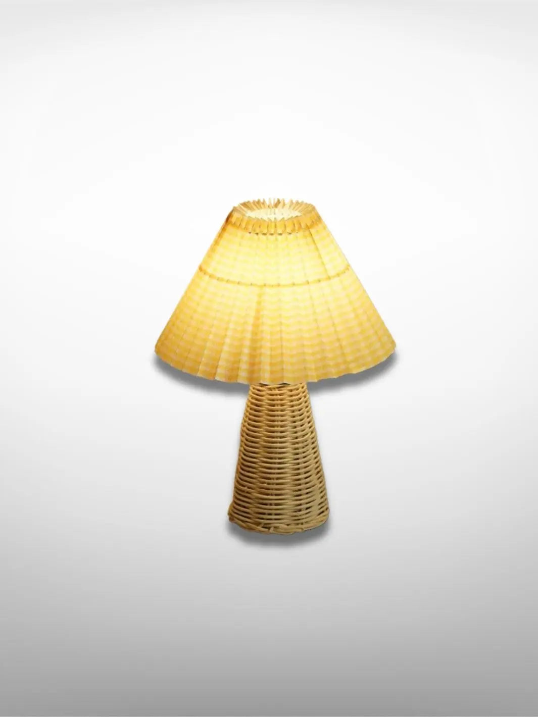 Lampe de chevet <br> Cône en Rotin Vichy jaune et blanc solampe.com