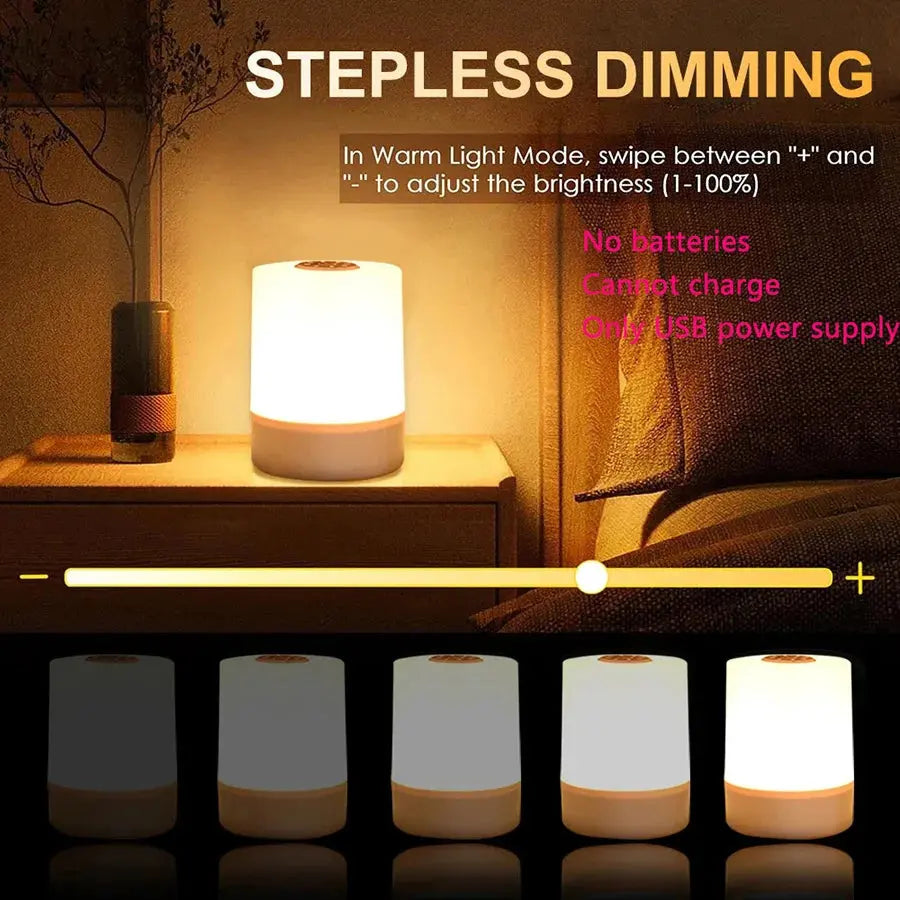 USB plug-in Power LED Touch Night Light Warm Sleeping Lamp Eye protection Reading Bedside Table Lamp Home Children Room Bedroom solampe.com